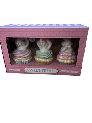 NEW Sweet Treats Bunny Easter Faux Cupcakes Decor Set of 3