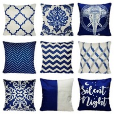 Throw PILLOW COVER Linen Navy Blue Double-Sided Decorative Cushion Case 16x16"