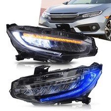 Led Headlights For 2016-2021 Honda Civic Blue Drl Sequential Signal Projector Lr