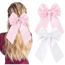 YLEN YHXX 2PCS Bow Clips for Women Big Satin Hair Bows for Girls Long Bow Hai...