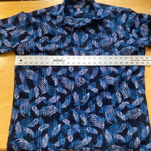 Van Heusen Air Aloha Shirt L 16 - 16.5 Leaf Print Navy Blue S/S Pocket Soft EUC - Picture 6 of 10