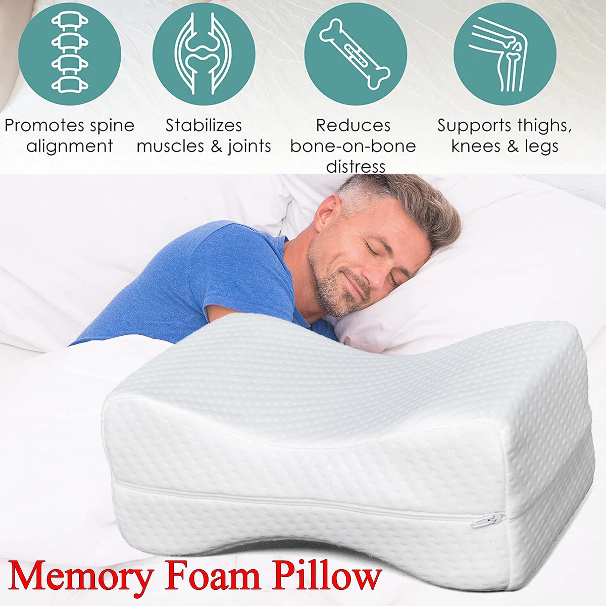 White Knee Leg Pillow Between Legs Memory Foam Sleeping Cushion Back Pain  Relief