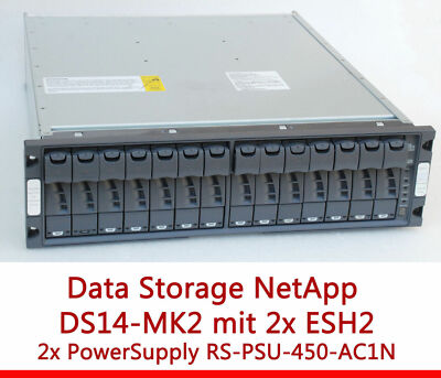 NETAPP STORAGE SHELF DS14MK2 MIT 2xESH2 RS1401 2x RS-PSU-450-AC1N 114-00021+A 72