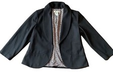 Chico s Womens Size 1 Medium 8 Classic Black Blazer With Leopard Print EUC