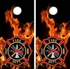 Firefighter Flames Badge Cornhole Wood Board Skin Wrap
