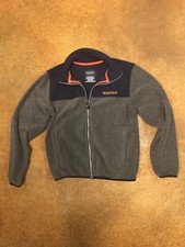 EUC Boy's Medium 10/12 Nautica Fleece Jacket Zippered Gray Blue Orange