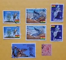 Postage Stamps - Ghana - Gold Coast - Lot of 8 Stamps - Maize - Mud-fish -Market
