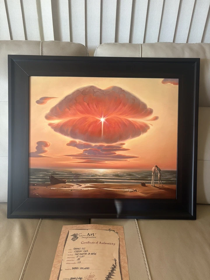 Vladimir Kush Enmarcado "Beso de despedida" Sublimación sobre metal Arte surrealista fino Foto 4 de 4