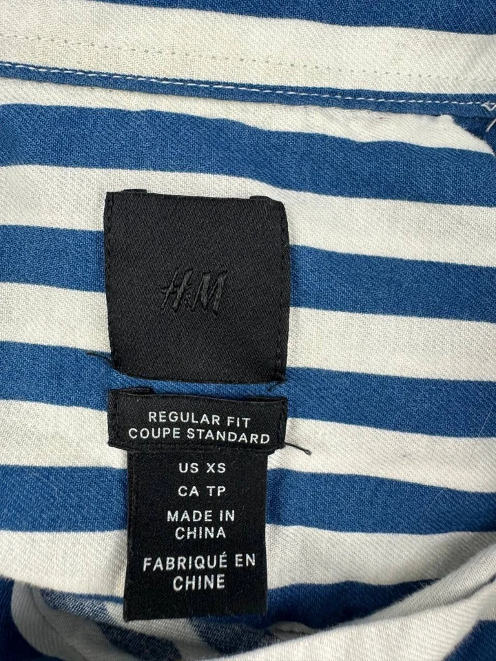 H&M Mens Blue/White Pinstripe Button-Up Long Sleeve Regular Fit Shirt Size XS - Image 3 of 4
