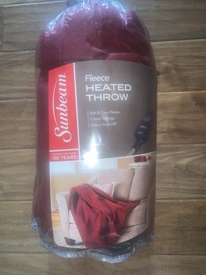 Sunbeam Fleece Heated Throw Maroon Extra Soft 50x60 3 Settings/3 HR Auto Off
