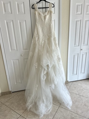 Pronovias Wedding Princess Ball Gown W Shoulder Straps Embroidered Tulle Sz 10 - Picture 9 of 19