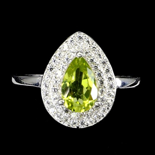 925 Sterling Silver Ring Pear Peridot 8x6mm Natural Gemstone Jewelry Size 9