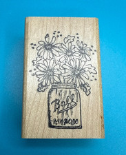 Vintage Ball Mason Jar w/Flower Daisy Bouquet Wood Block Rubber Stamp Stampworks