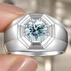 2 Ct Vvs1 Blue Round Moissanite Engagement Men's Ring Sterling Silver Size 9.5