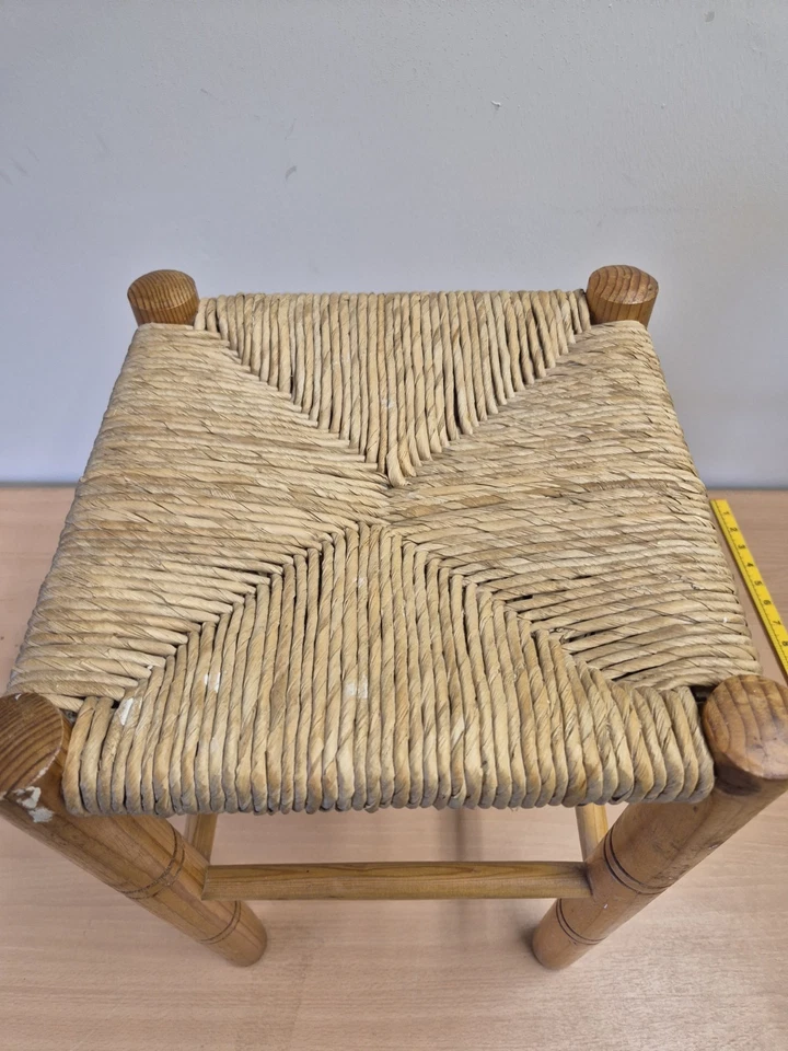 Charlotte Perriand Style Midcentury "Bauche" Rush Stool Ash 1960s, France Modern - Image 2 of 4