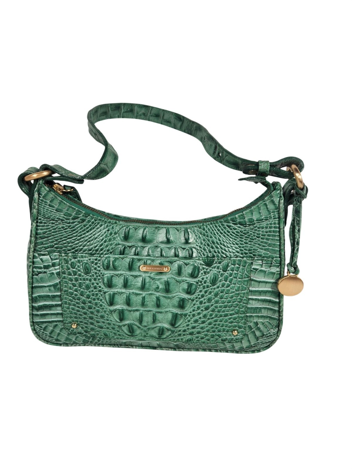Brahmin Vintage Melbourne Satchel Emerald Green Embossed Croc Leather Small RARE