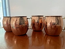 Set of 4 Pure Copper Moscow Mule Mugs Gift Set with 4 Straws and 1 Shot Glass