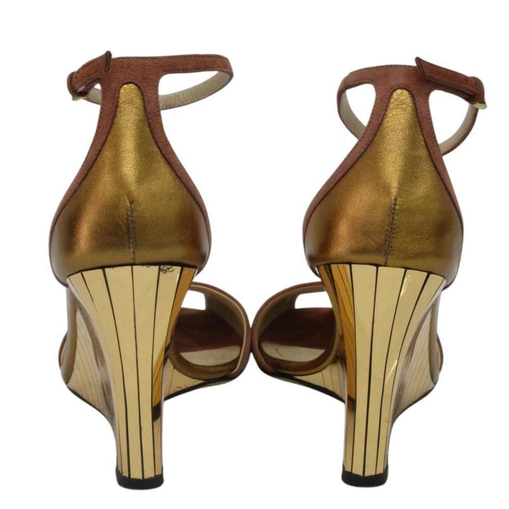 GUCCI Suede Leather Wedge Sole Ankle Strap Sandals 38 24cm Equivalent Brown GLad thumbnail 5