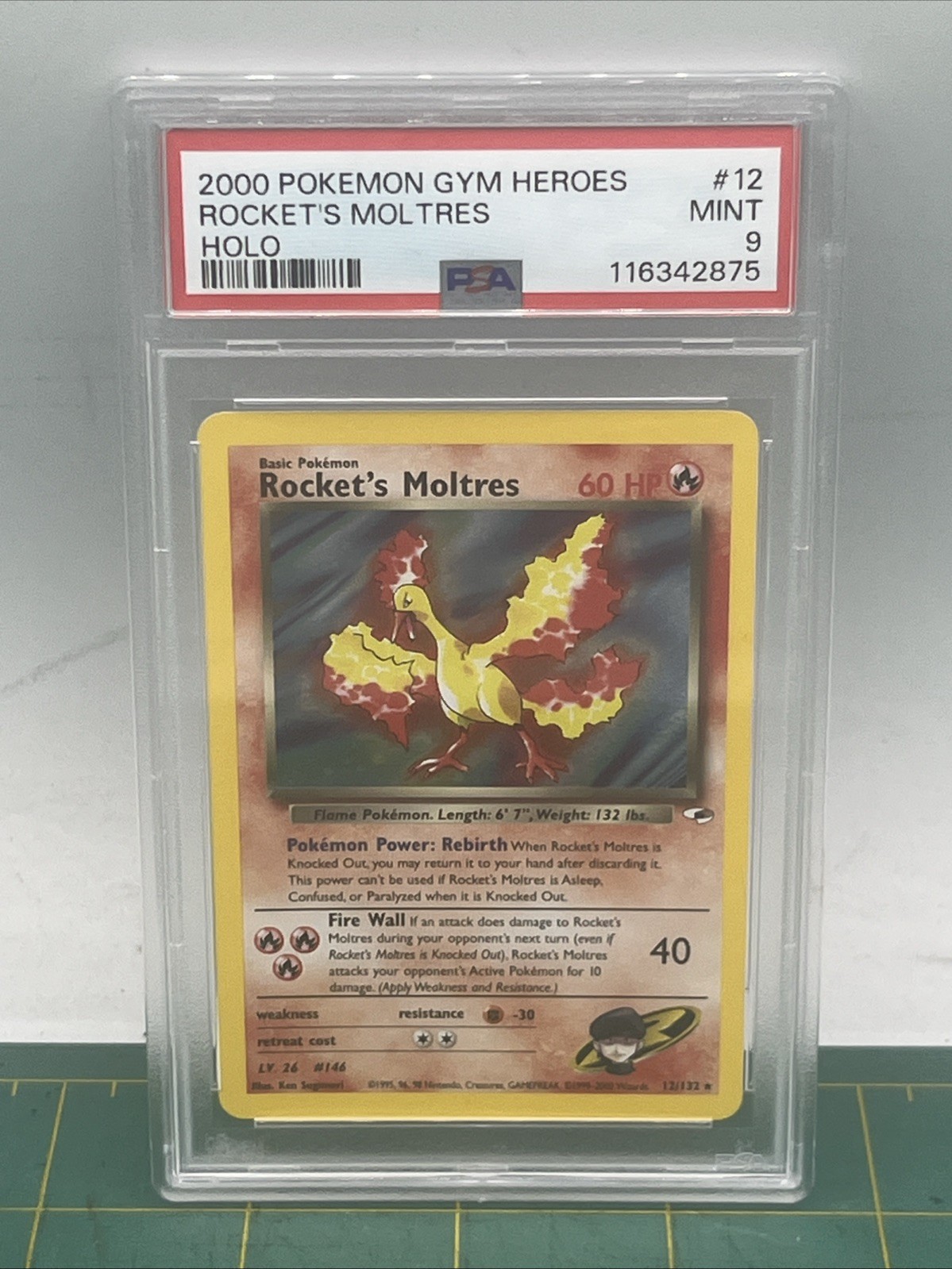 PSA 9 MINT Rocket's Moltres Gym Heroes 12/132 Holo Pokemon Card psa