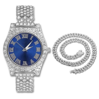 Gold Diamond Watch for Teen Boys - 37mm Roman Numerals Round Dial in Blue - P...