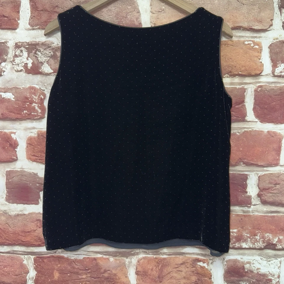 Camiseta sin mangas Liz Claiborne de colección para mujer 12 negra a lunares mezcla de seda terciopelo Foto 4 de 4