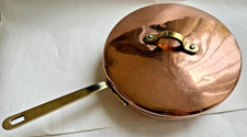 Vintage, Castle Copper 90, copper frying pan with brass handles, heavy