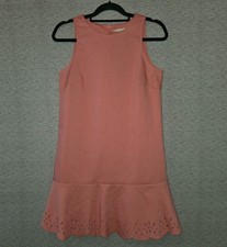 Ann Taylor LOFT Shift Dress Stretch Coral Scallop Flounce Hem Women's 4 Petite