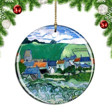 Van Gogh View of Auvers Painting Christmas ornament city travel souvenir