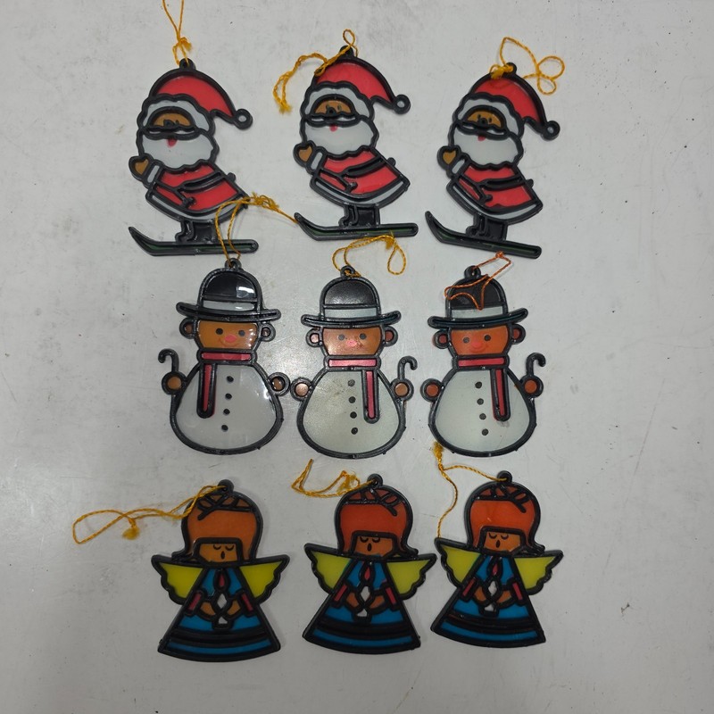 Lot of 9 Vintage Plastic Ornaments Designed to Resemble Stained Glass