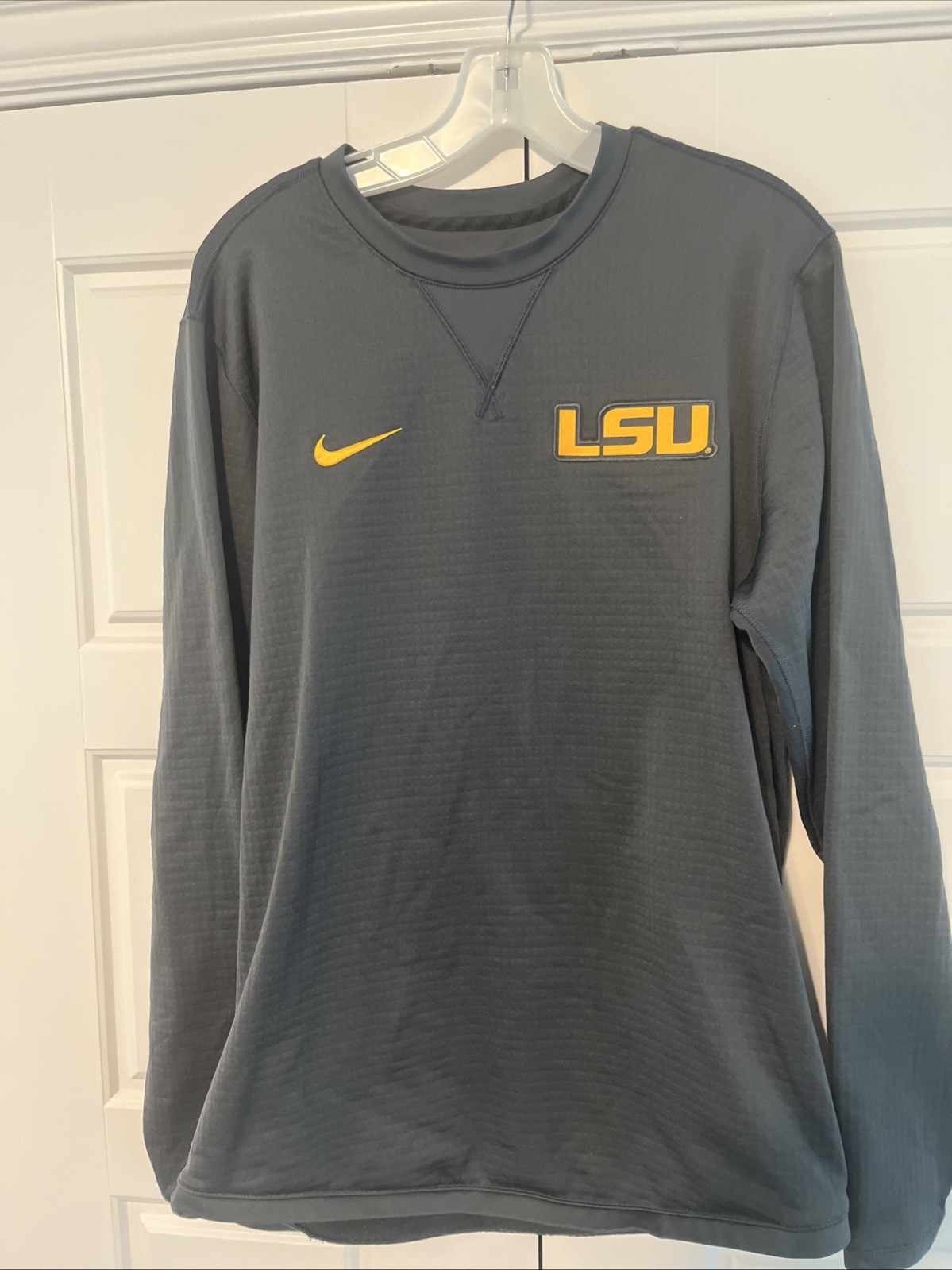 Nike Fleece Crew Neck Sweatshirt LSU Tigers Logo Dri-Fit Men's Medium Dark Grey