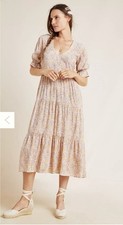 Faithfull The Brand La Falaise Midi Dress Pastel Floral V-Neck Women’s Size 6