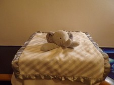 Cloud Island Elephant Lovey Security Blanket Gray White Stripes Satin Trim Baby