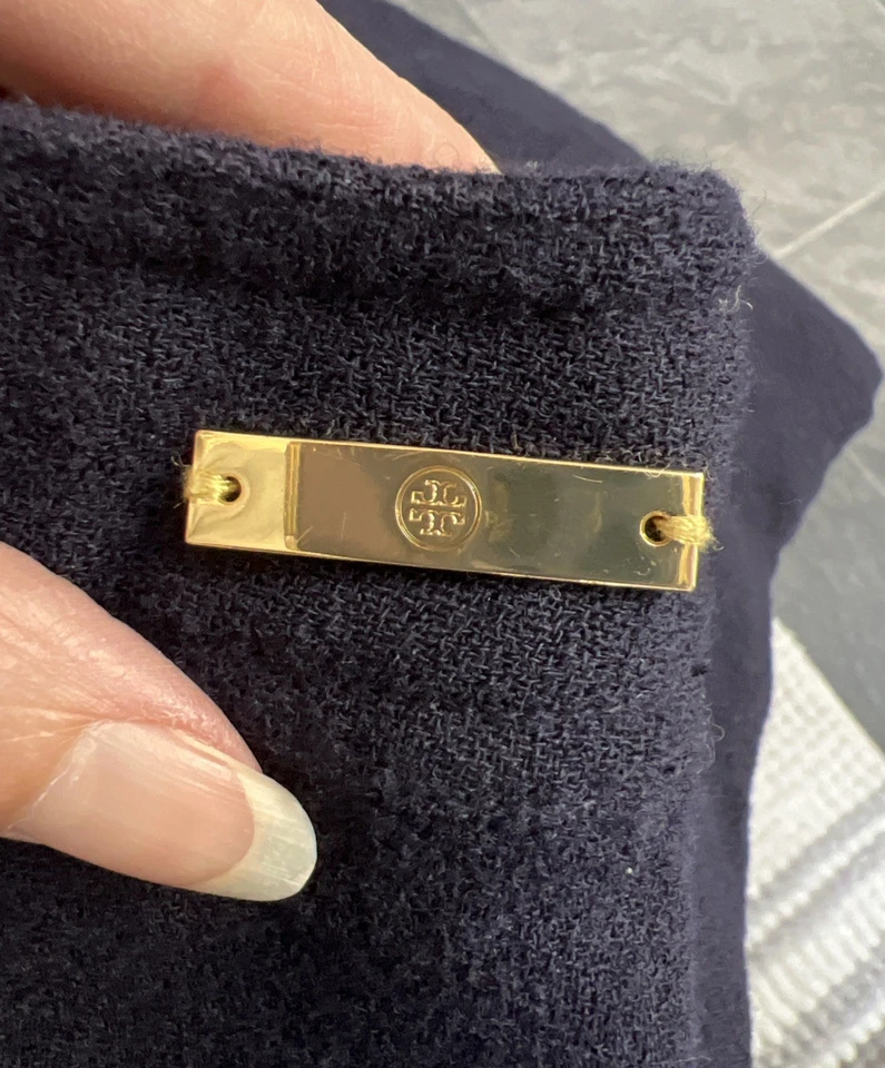 TORY BURCH Women’s Navy Wool Dress Pants Size 8 Unlined Side Zip Crop Preppy - Image 3 of 4