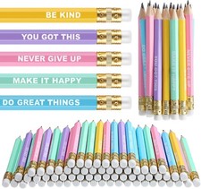 100 Pcs Mini Pencils Bulk Inspirational Golf Wooden Half Pencils with Eraser and