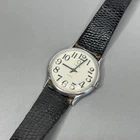 Vintage Timex Quartz Watch Silver White Easy Read Leather Analog Needs Battery