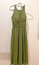Azazie Olive Green Chiffon Halter Maxi Bridesmaid Dress Custom Size NWT