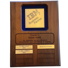 Vintage IBM Business Partner Wood Brass Plaque Sign Award PS/2 Computer 9"x12"