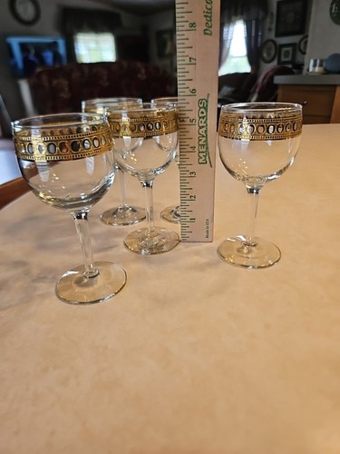 Set of 5 - Culver Valencia Wine Glass 6oz Gold 22k Mcm Regency Retro Vtg - Picture 10 of 11