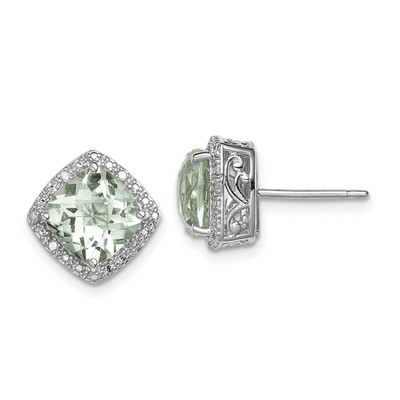 Ohrringe Sterlingsilber rhodiniert grüner Quarz und Diamant