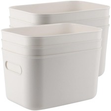 MOUYAT 6 Pack White Plastic Storage Bins with handles, 10 x 7 x 6 Inch Stacka...