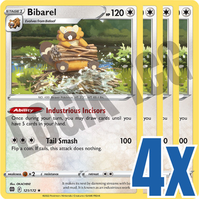 4x Bibarel 121/172 x4 - Brilliant Stars - Pokemon TCG - NON HOLO RARE - Playset
