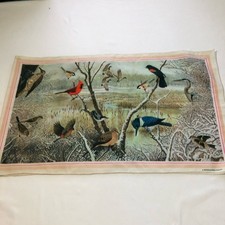 Vintage 1979 national wildlife federation bird scarf 12  x42  cardinal ducks art