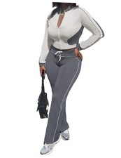 Women 2 Piece Sets Tracksuit Bodycon Outfits Long Sleeve Fall Small Grey