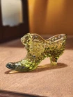 Vintage Fenton Green Hobnail Glass Slipper Shoe With Cat Head 6”