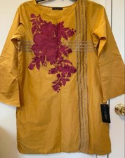 LIMELIGHT Embroidered SLUB LAWN STITCHED SHIRT - YELLOW MEDIUM SIZE NEW Tagged