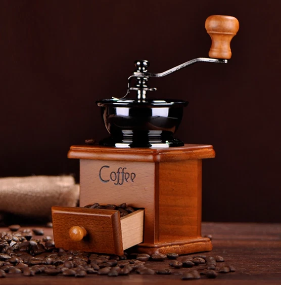 Coffee Bean Grinder Coffee Maker Mill Manual Hand Crank Wooden