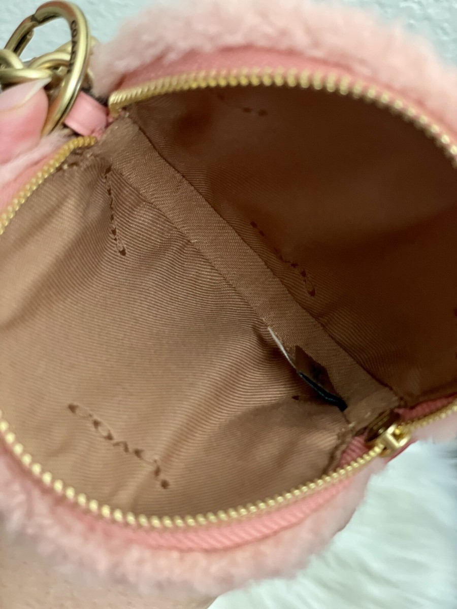 NWT Coach Round Coin Case Pouch In Shearling Bag Charm Keychain