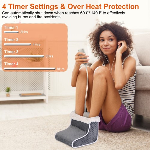 6 Level Electric Heated Feet Leg Warmer Heating Pad for Foot Super Soft Washable - Picture 8 of 12