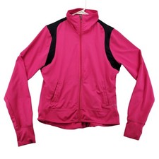 Champion Jacket Women's Long Sleeve Full Zip Pocket Thumb Slits Pink Medium