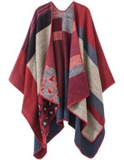 Women's Shawl Wraps Open Front Poncho Cape One Size Series 3-leopard Red